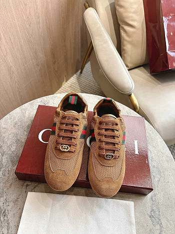 Okify Gucci Shift Brown Suede Women Sneakers