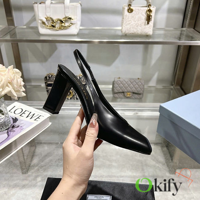 Okify Prada Black Leather Slingback Heels 8.5cm - 1