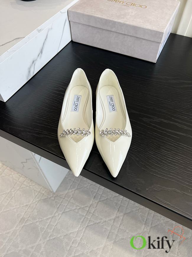 Okify Jimmy Choo White Patent Ballet Shoes (has big size) - 1