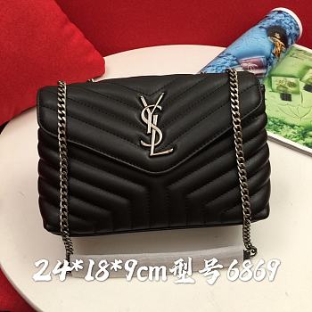 Okify YSL Loulou Small Bag Black Silver Hardware 24x18x9cm
