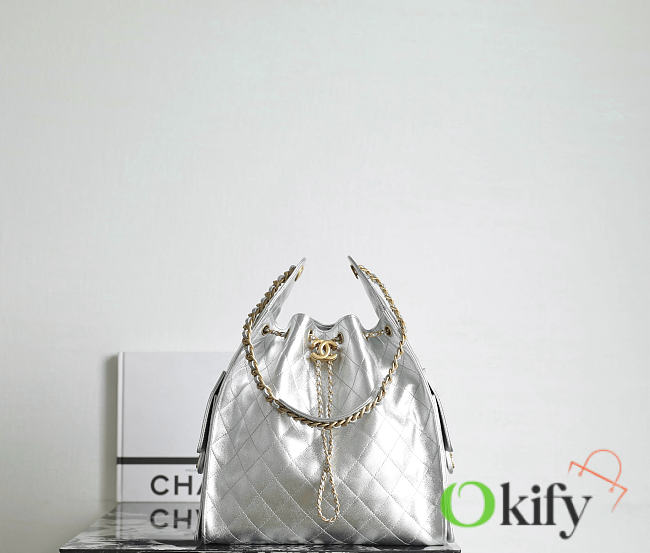 Okify CC 25 Hobo Large Bag Silver Caviar 40x30x15cm - 1