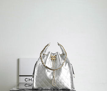 Okify CC 25 Hobo Large Bag Silver Caviar 40x30x15cm