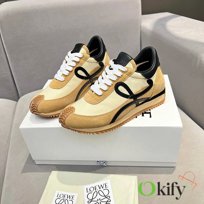 Okify Loewe Brown Camel Suede Sneakers Unisex - 1