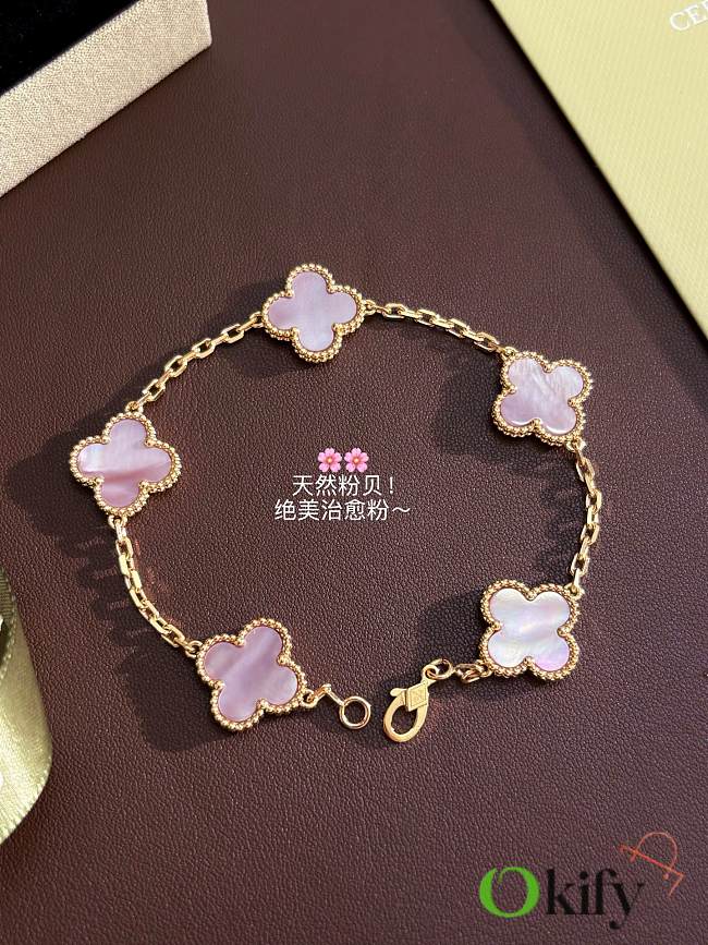 Okify VCA Alhambra Gold Bracelet 5 Pink Charms - 1