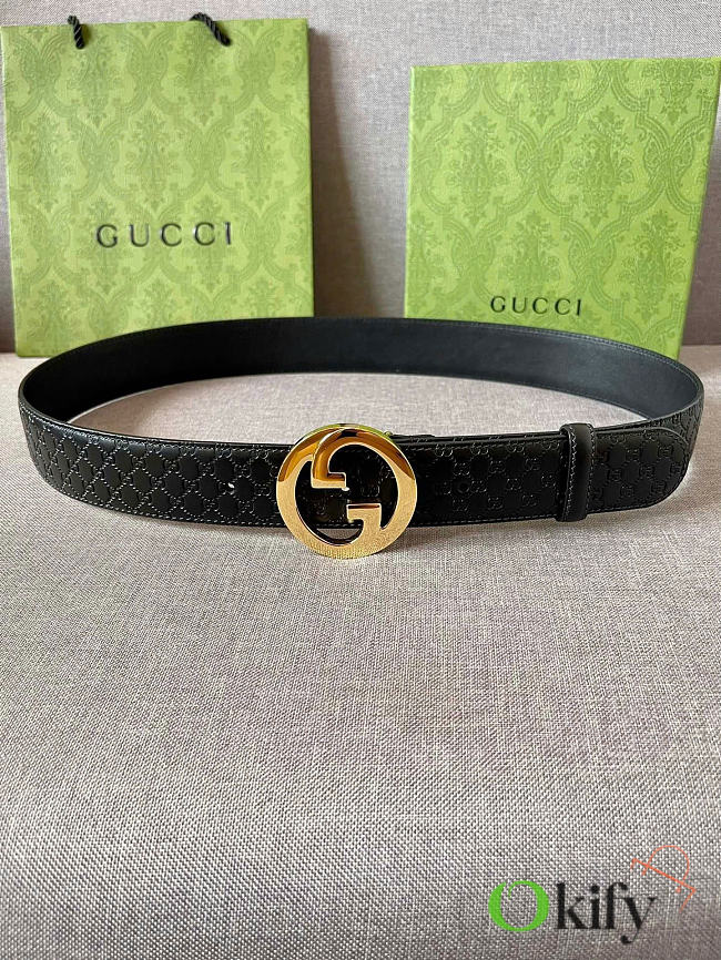Okify Gucci Black Leather Belt Gold Hardware 3.8cm  - 1
