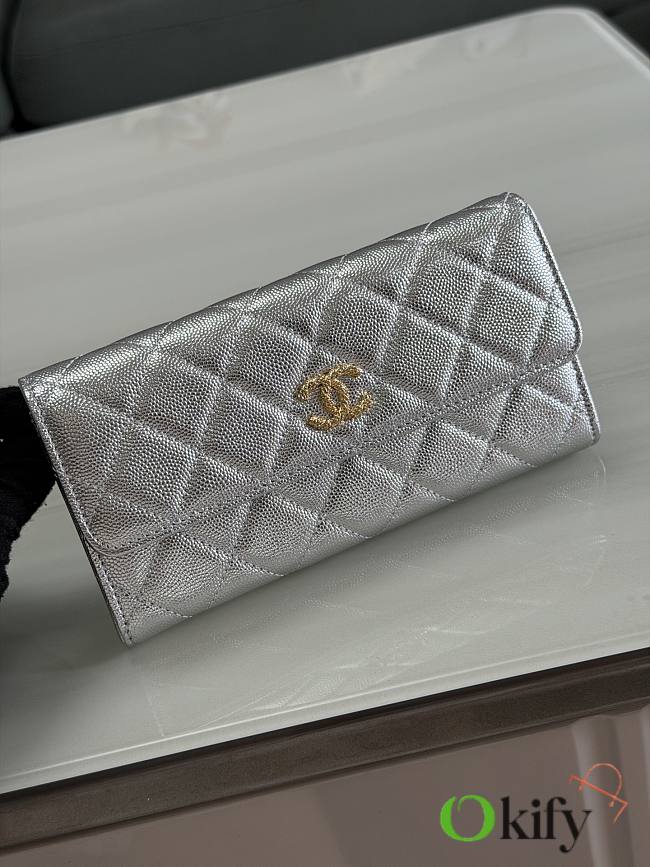 Okify CC 26P Silver Caviar Long Wallet 19x10x3cm  - 1