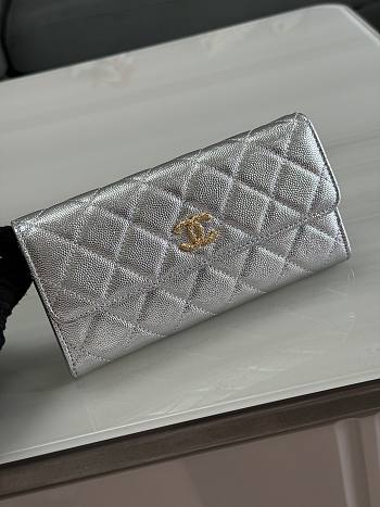 Okify CC 26P Silver Caviar Long Wallet 19x10x3cm 