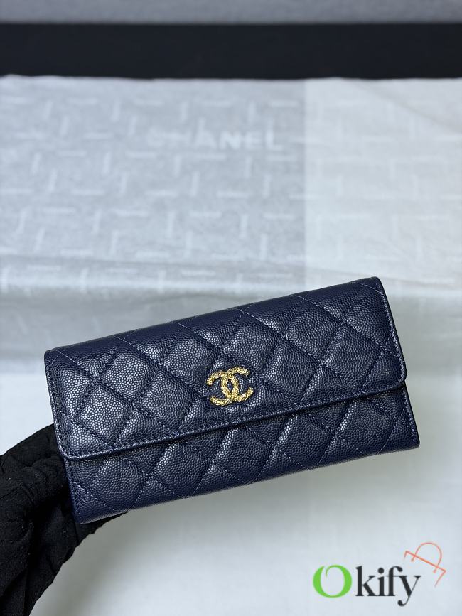 Okify CC 26P Dark Blue Caviar Long Wallet 19x10x3cm  - 1