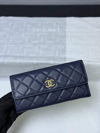 Okify CC 26P Dark Blue Caviar Long Wallet 19x10x3cm 