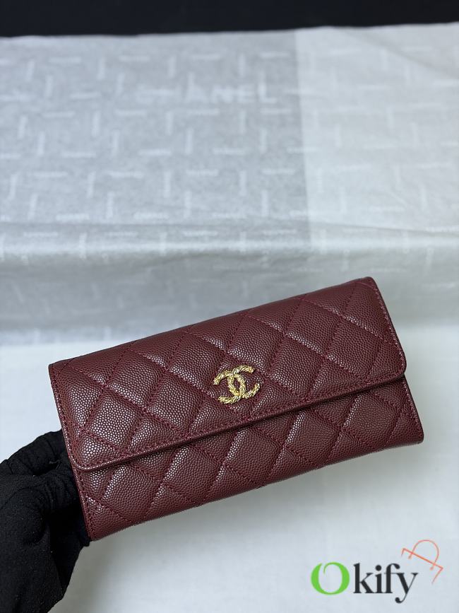 Okify CC 26P Red Burgundy Caviar Long Wallet 19x10x3cm  - 1