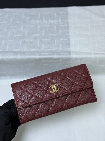 Okify CC 26P Red Burgundy Caviar Long Wallet 19x10x3cm 