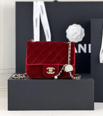Okify CC Flap Bag Red Velvet With Diamond Ball AS1786 18x13x7cm