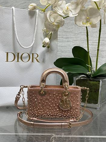 Okify Dior Lady D-Joy Bag Rose Gold With Crystal 16x9x5cm