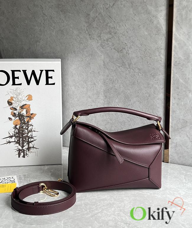 Okify Loewe Puzzle Edge Bag Red Burgundy 24x16x10cm - 1