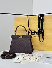 Okify Fendi Peekaboo ISeeU Petite Bag Dark Brown Ostrich 20x15x11cm - 1