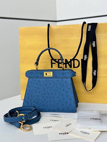 Okify Fendi Peekaboo ISeeU Petite Bag Blue Ostrich 20x15x11cm