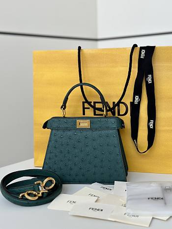 Okify Fendi Peekaboo ISeeU Petite Bag Dark Green Ostrich 20x15x11cm