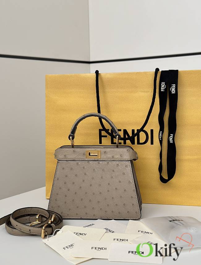 Okify Fendi Peekaboo ISeeU Petite Bag Beige Taupe Ostrich 20x15x11cm - 1