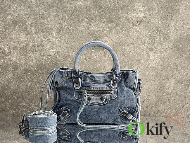 Okify Balenciaga Le City Small Bag Denim Light Blue 30x19x10cm - 1
