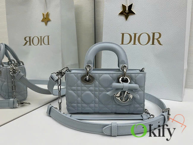 Okify Dior Mini Lady D-Joy Bag Iced Blue Lambskin 19x10.5x5.5cm - 1