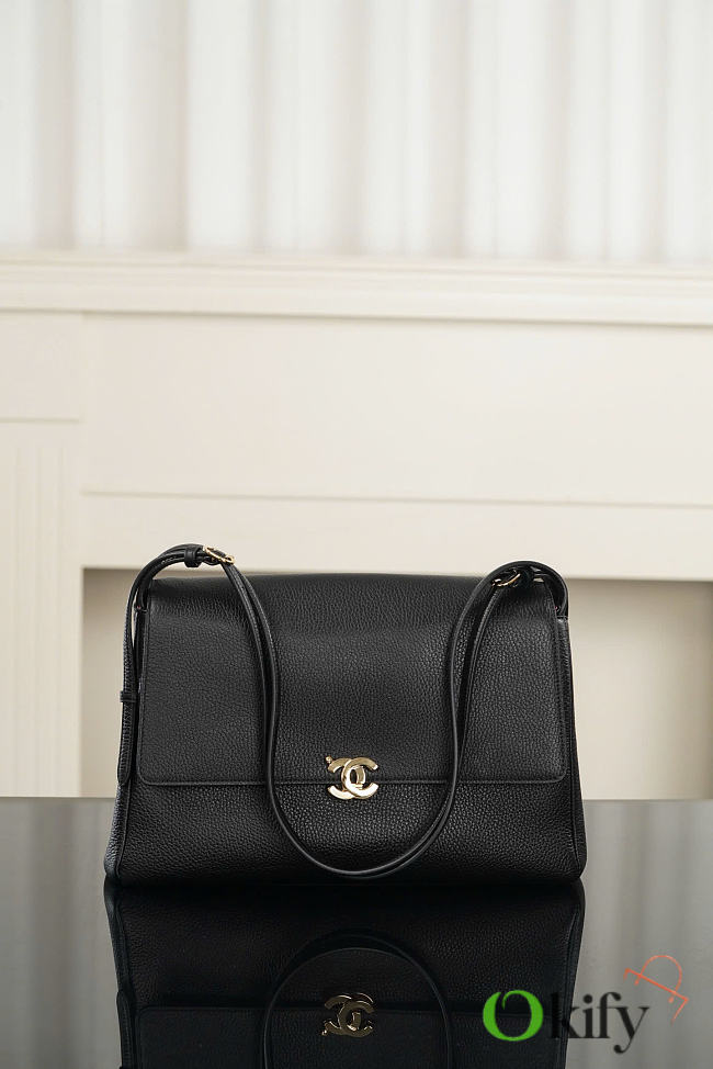 Okify CC Maxi Flap Bag Black Grained Calfskin Gold Hardware AS6482 31.5x18x8cm  - 1
