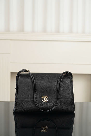 Okify CC Maxi Flap Bag Black Grained Calfskin Gold Hardware AS6482 31.5x18x8cm 
