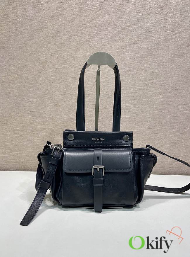 Okify Prada Route Leather Mini Tote Bag Black 1BG699 18x17.5x12cm - 1