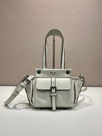 Okify Prada Route Leather Mini Tote Bag White 1BG699 18x17.5x12cm