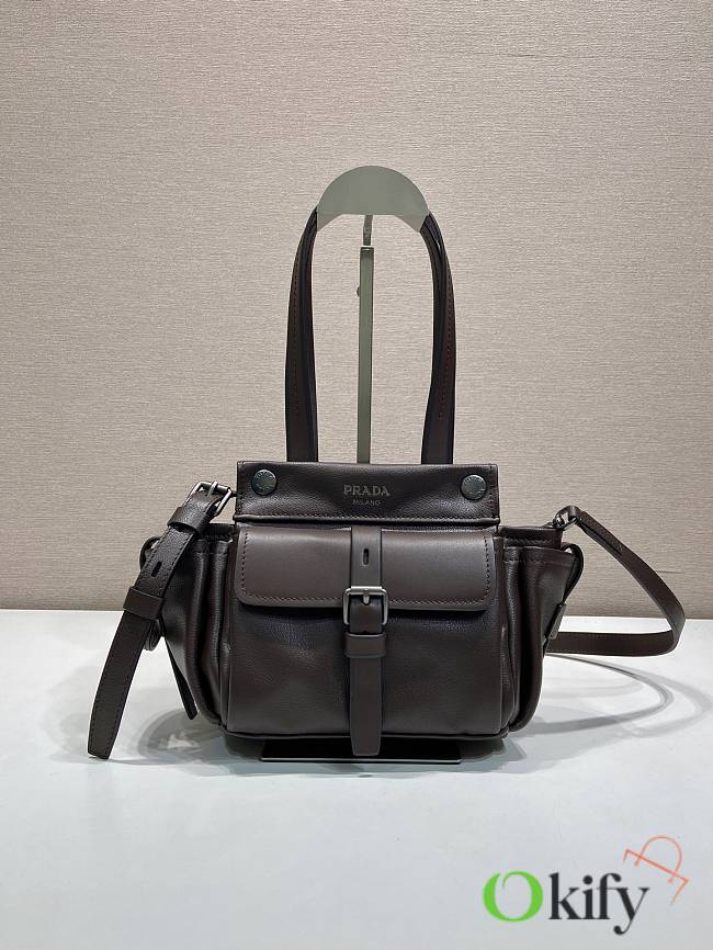 Okify Prada Route Leather Mini Tote Bag Dark Brown 1BG699 18x17.5x12cm - 1
