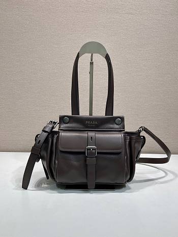 Okify Prada Route Leather Mini Tote Bag Dark Brown 1BG699 18x17.5x12cm