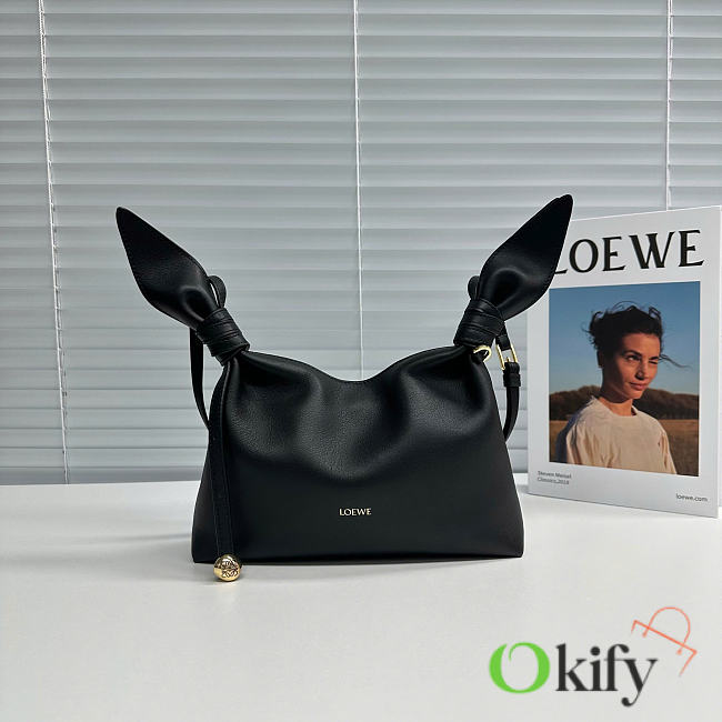 Okify Loewe Mini Scarf Bag Black Smooth Calfskin 25x15x6cm - 1