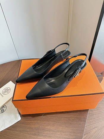 Okify Hermes Black Slingback 4cm (has big size)