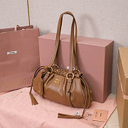 Okify MiuMiu Joie Nappa Leather Bag Brown 5BG306 32x16x10.5cm - 3