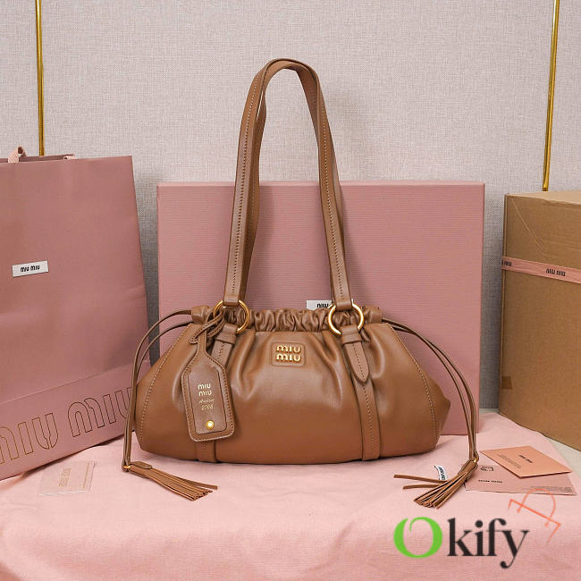 Okify MiuMiu Joie Nappa Leather Bag Brown 5BG306 32x16x10.5cm - 1