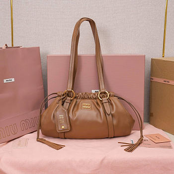 Okify MiuMiu Joie Nappa Leather Bag Brown 5BG306 32x16x10.5cm