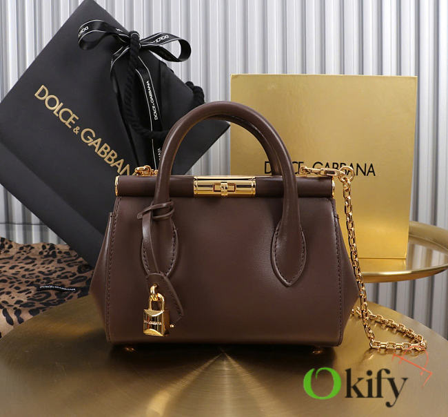 Okify Dolce & Gabbana Mini Marlene Day Handbag Dark Brown Calfskin 19x13.5x7cm - 1