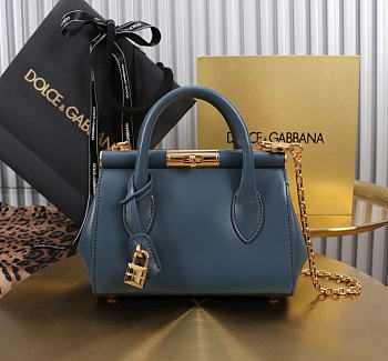 Okify Dolce & Gabbana Mini Marlene Day Handbag Dark Blue Calfskin 19x13.5x7cm