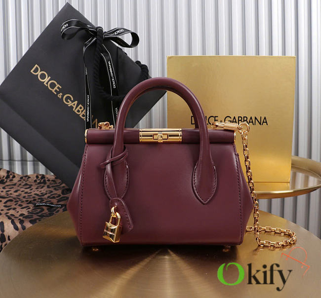 Okify Dolce & Gabbana Mini Marlene Day Handbag Red Burgundy Calfskin 19x13.5x7cm - 1