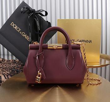 Okify Dolce & Gabbana Mini Marlene Day Handbag Red Burgundy Calfskin 19x13.5x7cm