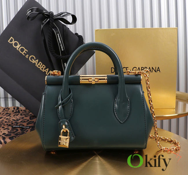 Okify Dolce & Gabbana Mini Marlene Day Handbag Dark Green Calfskin 19x13.5x7cm - 1