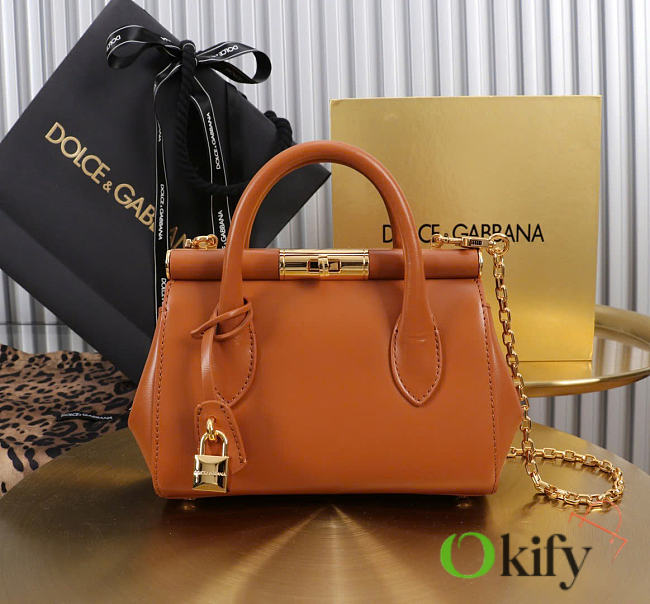 Okify Dolce & Gabbana Mini Marlene Day Handbag Brown Caramel Calfskin 19x13.5x7cm - 1