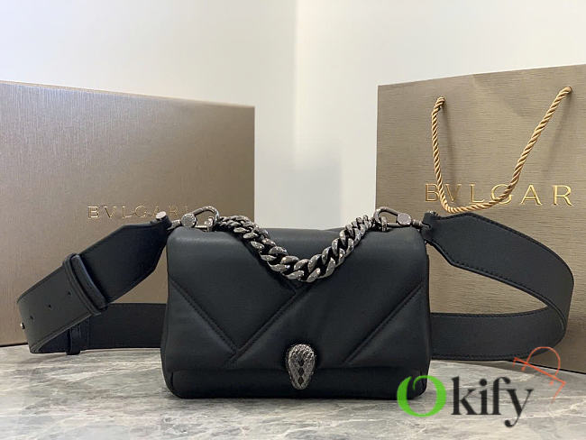 Okify Bvlgari Serpenti Cabochon Crossbody Mini Bag Black 18x12x8cm - 1