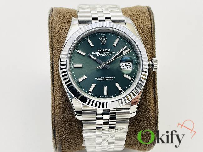 Okify Rolex Datejust Silver Watch Dark Green Dial 41mm - 1