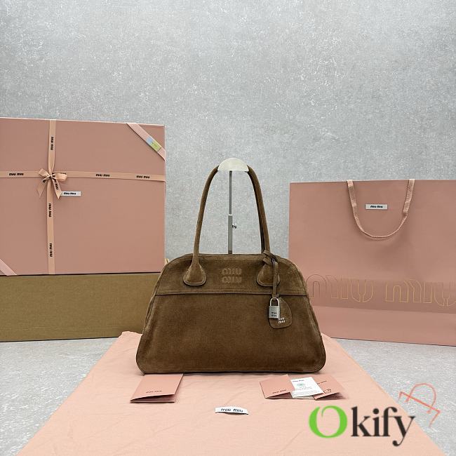 Okify MiuMiu Vivant Suede Bag Medium Brown 5BB196 40x24x13cm - 1