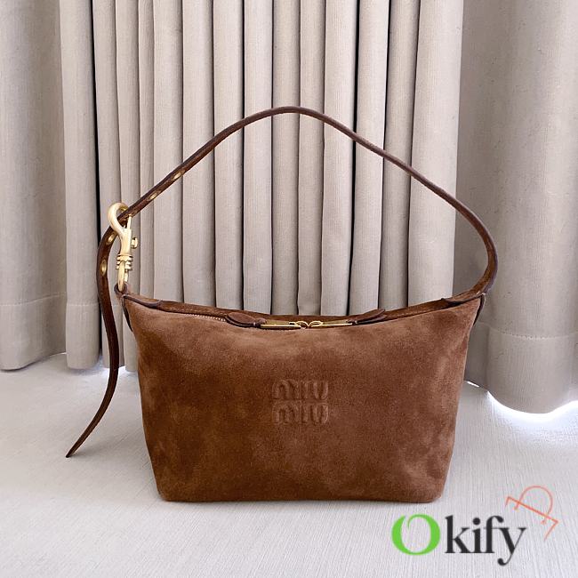 Okify MiuMiu Spirit Suede Bag Small Brown 5BC216 22x16x11.5cm - 1
