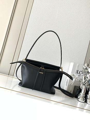 Okify Loewe Small Whisker Bag In Black Glazed Calfskin 25.5x17x14cm