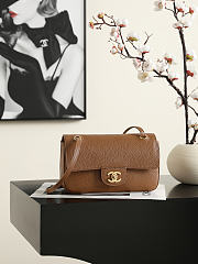 Okify CC Mini Flap Bag Brown Grained Calfskin Gold Hardware AS6573 20x13x6cm - 1