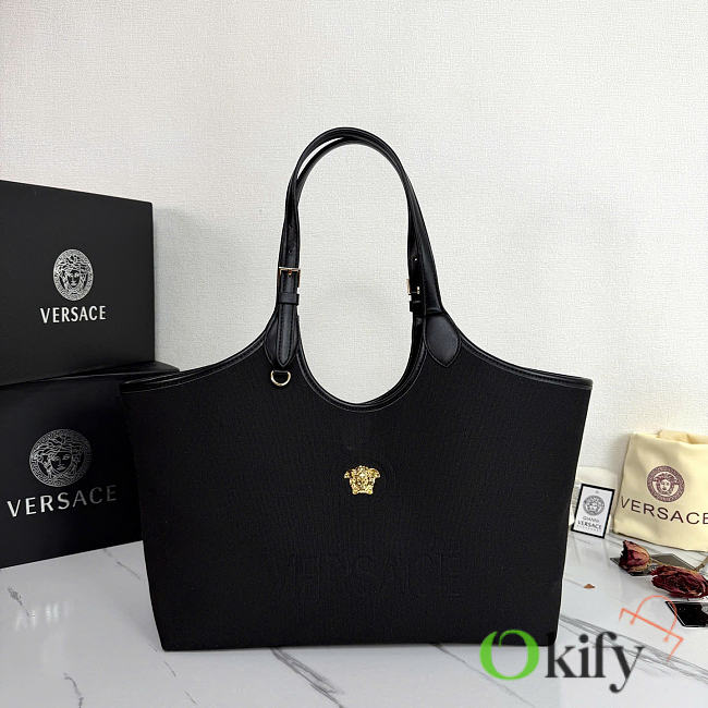 Okify Versace La Medusa Canvas Tote Bag Black 50x45x14cm - 1