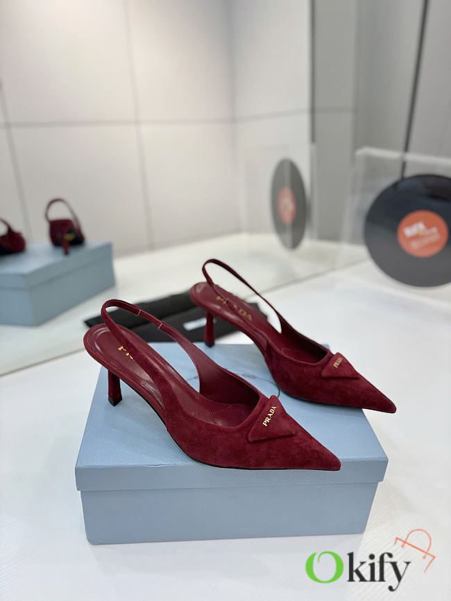 Okify Prada Red Suede Slingback 7.5cm - 1