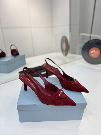 Okify Prada Red Suede Slingback 7.5cm